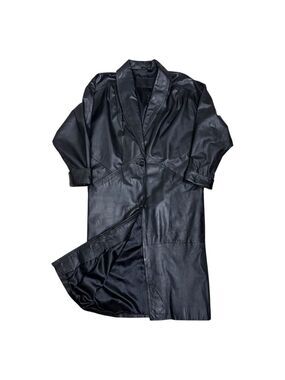 J FERRAR 100% LEATHER Long Trench Vintage Retro Designer Jacket Coat Women Small